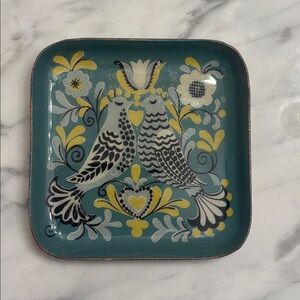 Vintage Urban Outfitters Enamelware Trinket Dish Blue & Yellow Doves Partridges